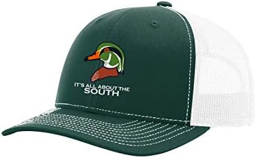 Her Şey Güney Ahşap Ördek File Sırtlı Kamyon Şoförü Şapkasıyla İlgili-Orman Yeşili / Beyaz