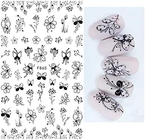 8 Sayfalık Siyah Çiçekler Tırnak Sanat Çıkartmalar Dantel Çiçek Yaprak Kelebek Asma Tırnak Çıkartmalar 3D Kendinden