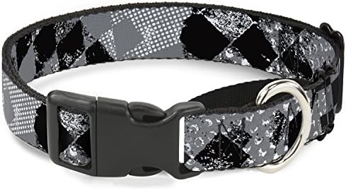 Toka-Aşağı Grunge Checker Bayrak Siyah / Beyaz Martingal köpek tasması, 1.5 Geniş-Uyar 16-23 Boyun-Orta