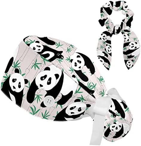 Ayarlanabilir Çalışma Kapağı Sevimli Panda Bambu Desen Kabarık Şapka Düğmeleri ile Fırçalayın Şapka Yay Saç Toka