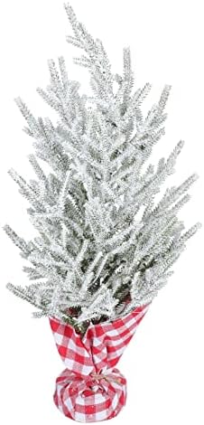 Amosfun Kar Buzlu Mini Noel Ağacı: Beyaz Suni Çam Noel Ağaçları Kış Tatili Şömine Dekorasyonu için Ayrı Sprey Kar