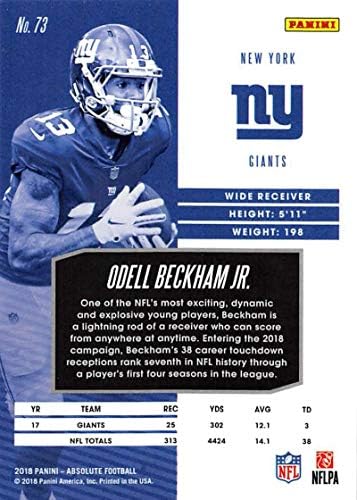 2018 Mutlak Futbol 73 Odell Beckham Jr. New York Giants Panini tarafından yapılan Resmi NFL Ticaret Kartı
