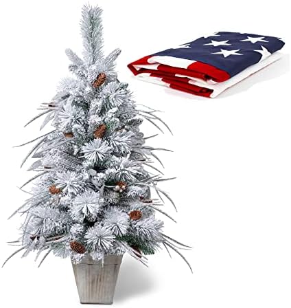 Noel Dekorasyon, 3.5 FT Yapay Akın Noel Ağaçları ile 3x5 FT 210D Polyester Amerikan Bayrağı, Masaüstü Dekor Noel