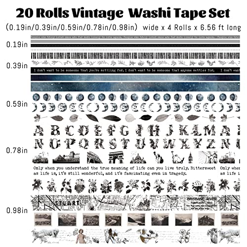 MPOPUUL 20 Rolls Vintage Washi Bant Seti - Sone Dekoratif Bantlar Günlük Kaydı, Scrapbooking Malzemeleri, Mermi Günlükleri,
