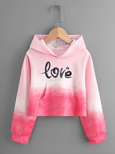 Moda Hoodies & Sweatshirt Kızlar Kızlar için Ombre Mektup Grafik Kanguru cepli kapüşonlu üst giysisi (Renk : Çok