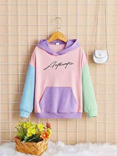 Kızlar için moda Hoodies & tişörtü Kızlar Mektup Grafik Colorblock Kanguru cepli kapüşonlu üst giysisi (Renk: Çok