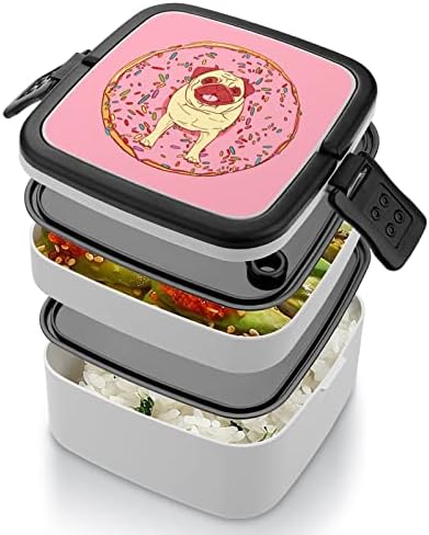 Pug Çörek yemek kabı Taşınabilir Çift Katmanlı Bento Kutusu Büyük Kapasiteli yemek kutusu Gıda Kabı Kaşık ile