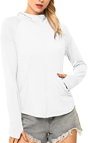 GymSmart kadın UPF 50 + Uzun Kollu Kapşonlu Gömlek Hafif Koşu Yürüyüş güneş koruma ceketi fermuarlı cepler
