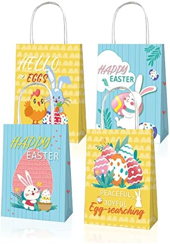 JUTTIRA Kolları ile 12 adet Mutlu Paskalya Hediye Çanta, Renkli Paskalya Parti Favor Çanta Kağıt Mevcut Çanta, Bunny