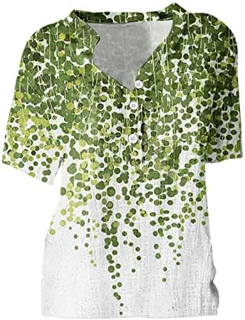 Kadın Yaz Üstleri V Boyun Gevşek Fit Üstleri Rahat Pamuk Keten Çiçek Baskı Bluz Gömlek Bluzlar Moda 2023
