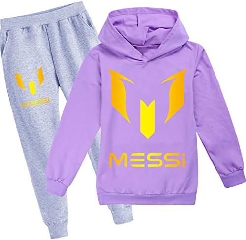 Waroost Çocuklar Messi svetşört + Uzun pantolon seti Rahat Kapüşonlu Sweatshirt Erkek Kız Sonbahar Gevşek Kıyafet