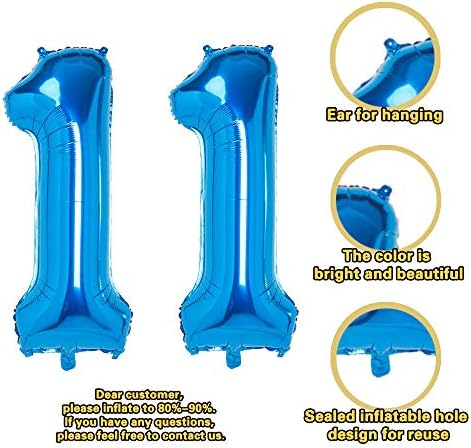 Mavi Numarası 11 Balonlar, 40 İnç Doğum Günü Numarası Balon Parti Süslemeleri Malzemeleri Helyum Folyo Mylar Dijital