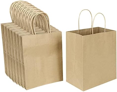 Oıkss Her 100 Paket Küçük ve Orta Kahverengi Kraft Kağıt Hediye Keseleri Kolları ile Toplu