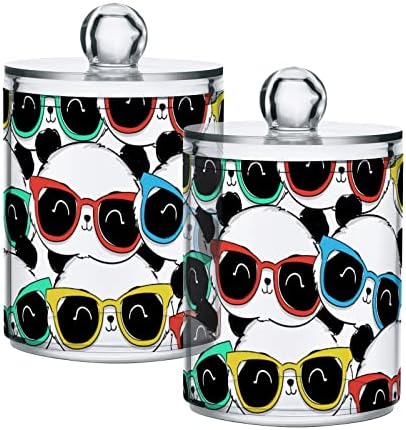 Sevimli Panda Gözlük pamuklu çubuk Tutucu Banyo Kapları Kapaklı Kavanozlar Set Pamuklu Çubuk Ped Yuvarlak Tutucu