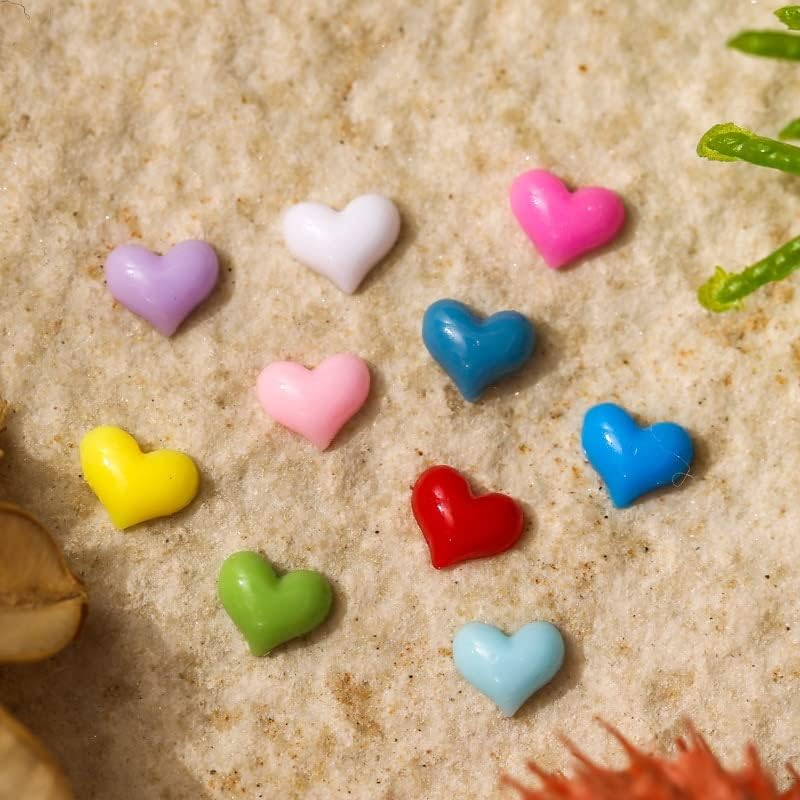 50 adet / paket Şeftali Kalp Renkli Aşk Katı Düz Tabanlı Küçük Sevimli Peri Pürüzsüz Yüz Nail Art Dekorasyon Manikür