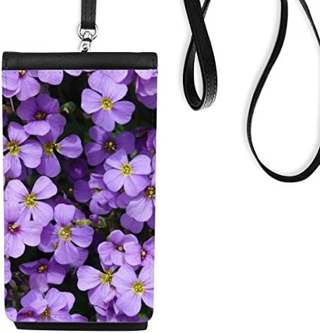 Mor Çiçekler Güzel Romantik Telefon Cüzdan çanta Asılı Cep Kılıfı Siyah Cep