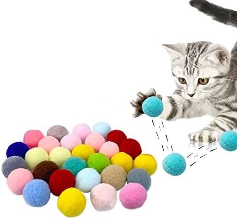 Andiker Kedi Ponpon Topları, 30 adet Kedi Topu Oyuncaklar 1.2 İnç Renkli Kedi Pom Pom Topları Hafif Kapalı Kediler