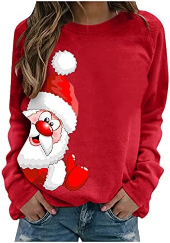 ıCODOD Noel Bayan Üstleri Noel Baba Baskı T Shirt Uzun Kollu Kazak Casual Bluz Kazak