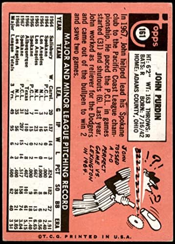 1969 Topps 161 John Purdin Los Angeles Dodgers (Beyzbol Kartı) İYİ Dodgers