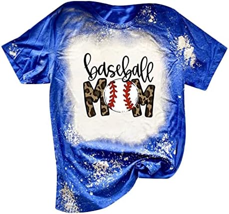 Bayan Komik Beyzbol Gömlek Ağartılmış Grafik Tees anneler Günü Crewneck Tops Kısa Kollu Tatil Casual Bluz Tee