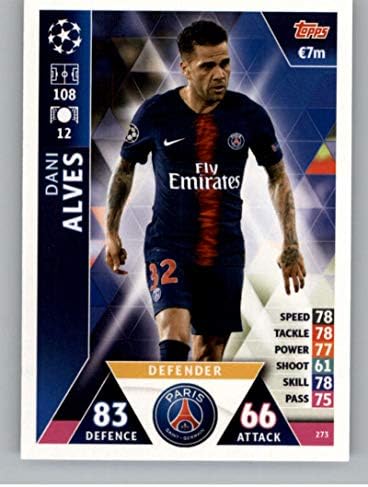 2018-19 Topps UEFA Şampiyonlar Ligi Maçı Attax 273 Dani Alves Paris Saint-Germain Futbol Ticaret Kartı