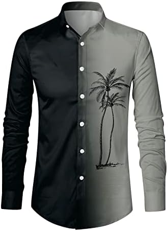 XXBR Erkek Düğme Aşağı Casual Gömlek, Sonbahar Turn-aşağı Yaka Degrade havai gömleği Hipster Uzun Kollu Plaj Gömlek