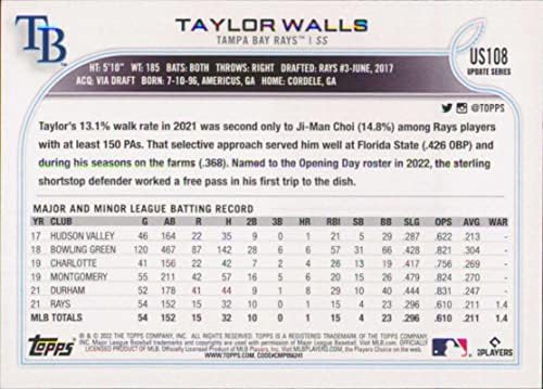 2022 Topps Güncellemesi US108 Taylor Walls NM-MT Tampa Bay Rays Beyzbol