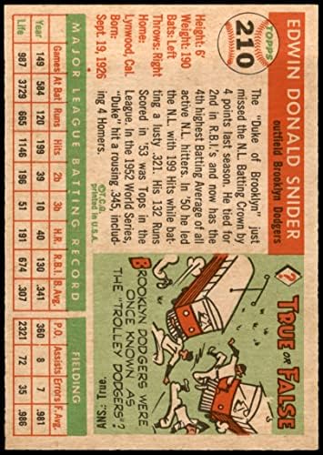 1955 Topps Normal Beyzbol kartı210 Brooklyn Dodger Dükü Snider Derece Mükemmel