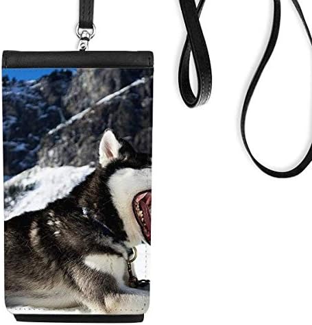 Büyük Ağız Köpek Kar Husky Resim Telefon Cüzdan çanta Asılı Cep Kılıfı Siyah cep
