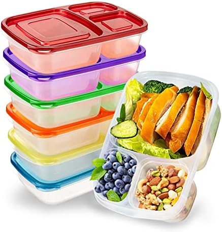 Vonhen 7 Paket Bento Öğle Yemeği Kutuları Yeniden Kullanılabilir 3 Bölmeli Yemek Hazırlama Kapları Sızdırmaz yemek